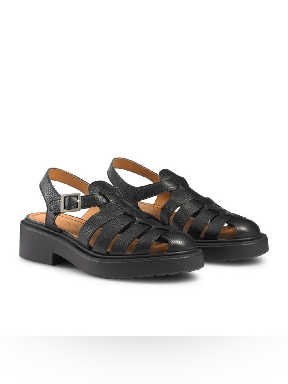 Russell & Bromley Isola Black Leather Chunky Fisherman Sandals Size 8 /38